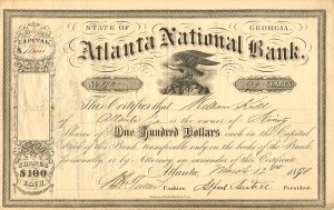 Atlanta National Bank - Banking Stock Certificate